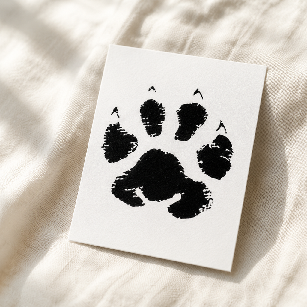 Finished paw print keepsake card made with the Purrttie No Mess Paw Print Kit
