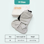 Purrttie Snug Pro Cat Wrap in size M with dimensions and weight guide.