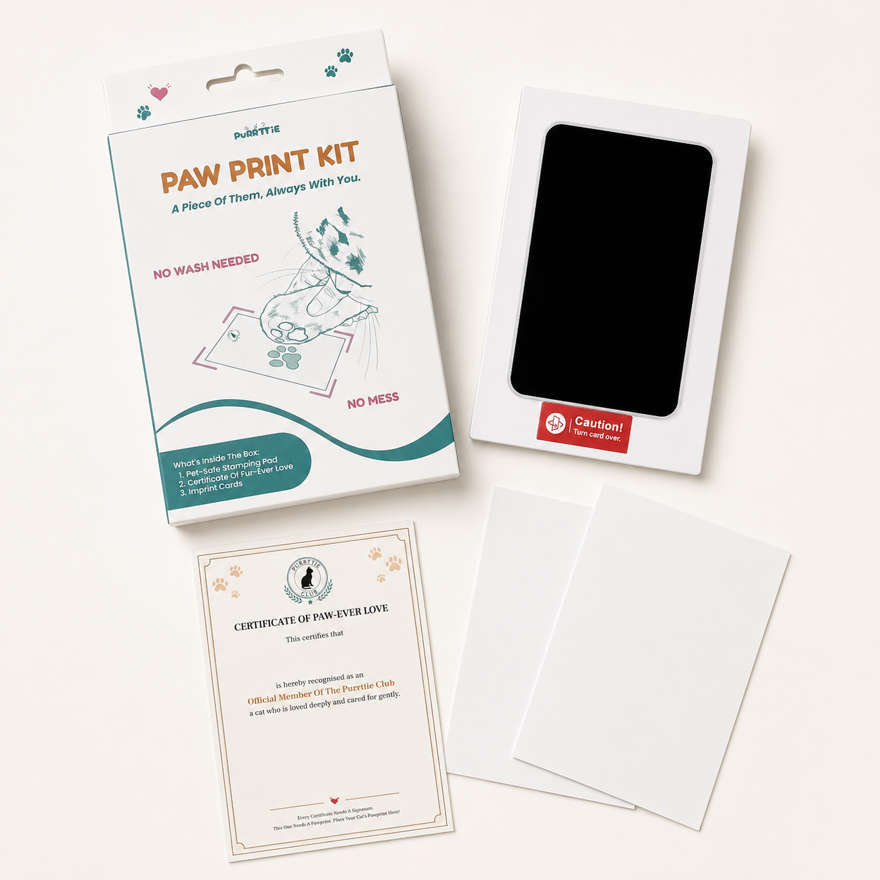 Purrttie No Mess Paw Print Kit with stamping pad and memory cards